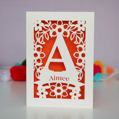 Personalised Papercut Initial Name Card - A6 (small) / Orange