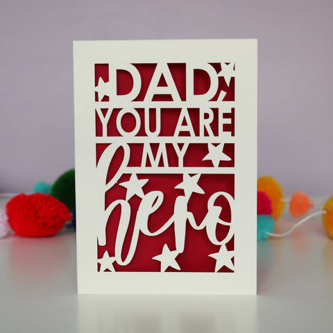 Dad, You Are My Hero Father's Day Papercut Card - A6 (small) / Dark Red