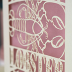 A laser cut Valentine's card with lobster design and text "You're My Lobster"