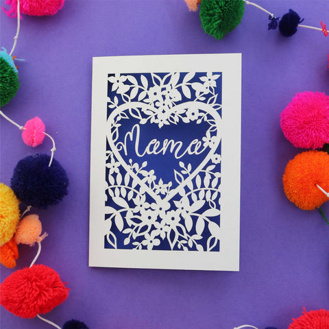 Paper cut Mothers Day cards with "Mama" in a heart - A6 (small) / Infra Violet