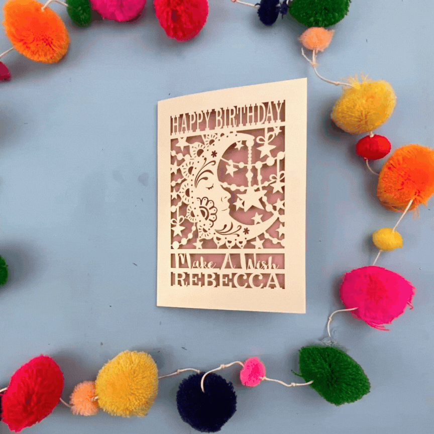 A stop motion video of a laser cut birthday card opening and closing