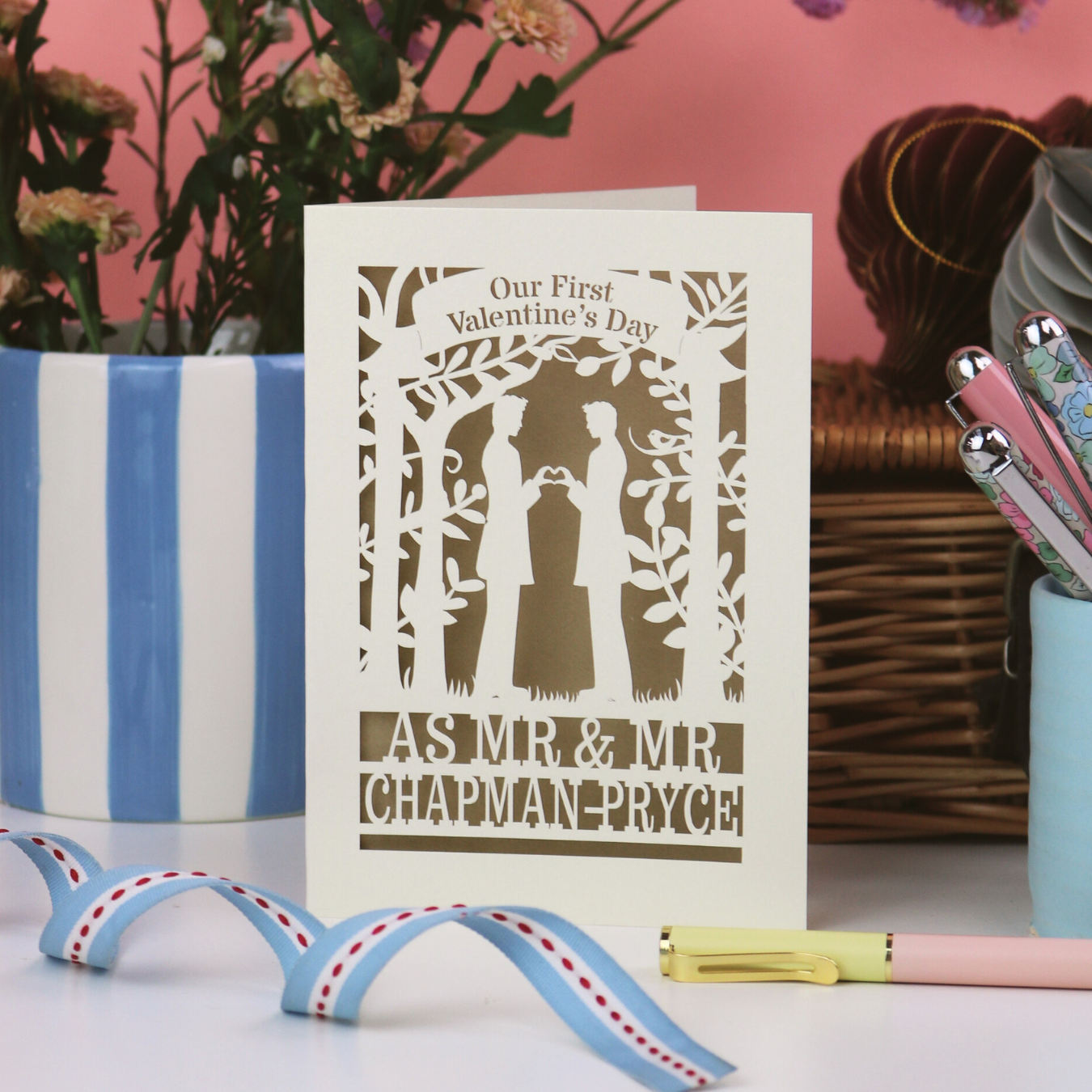 A laser cut first Valentine's card for gay couple