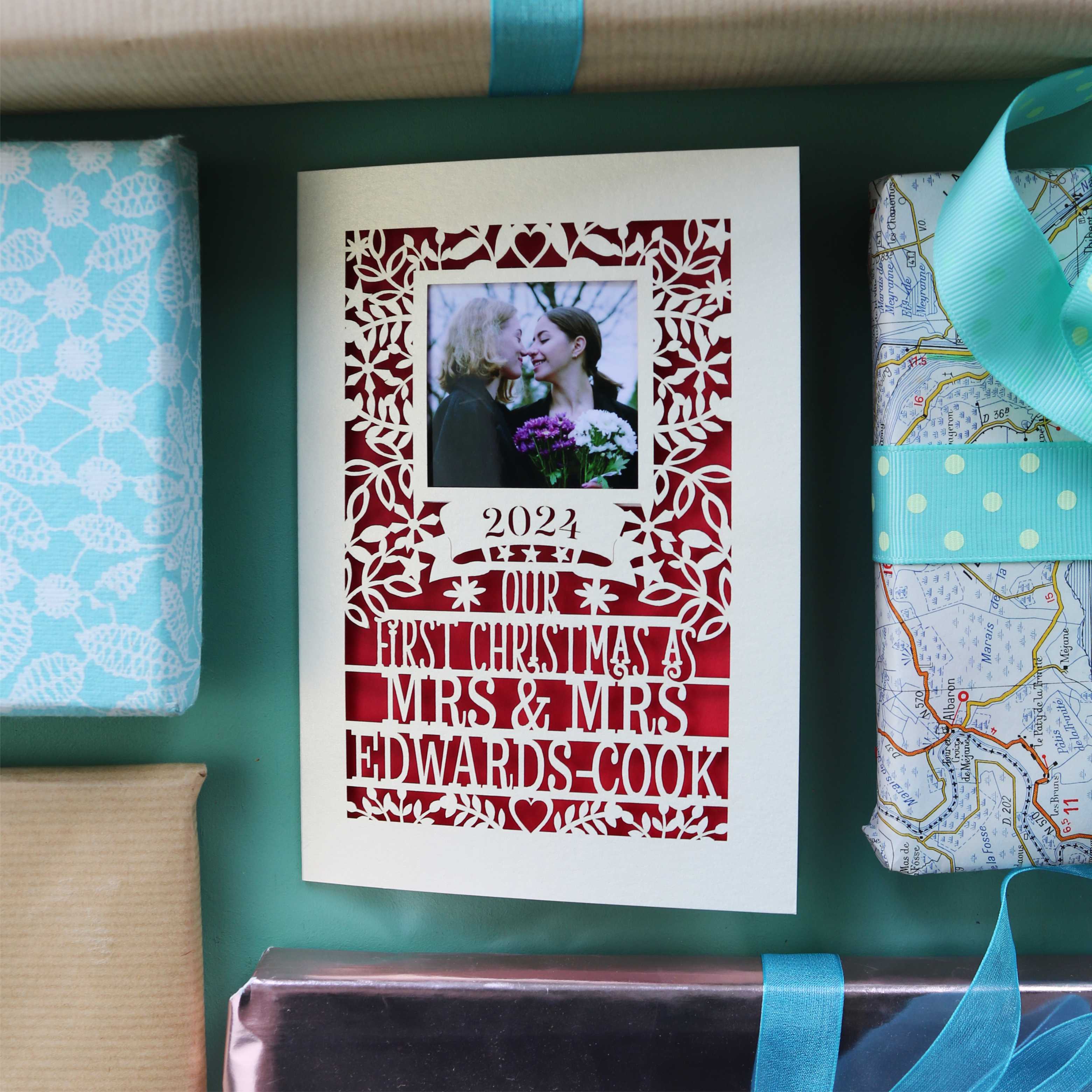 A 1st Christmas card for a first married Christmas as Mrs and Mrs
