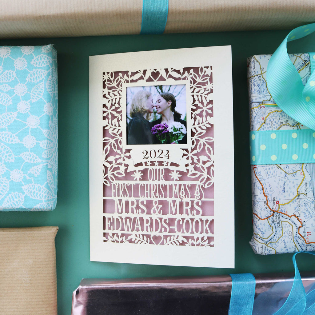 Christmas cards for 1st married Christmas, LGBTQ+ gay and lesbian wedding
