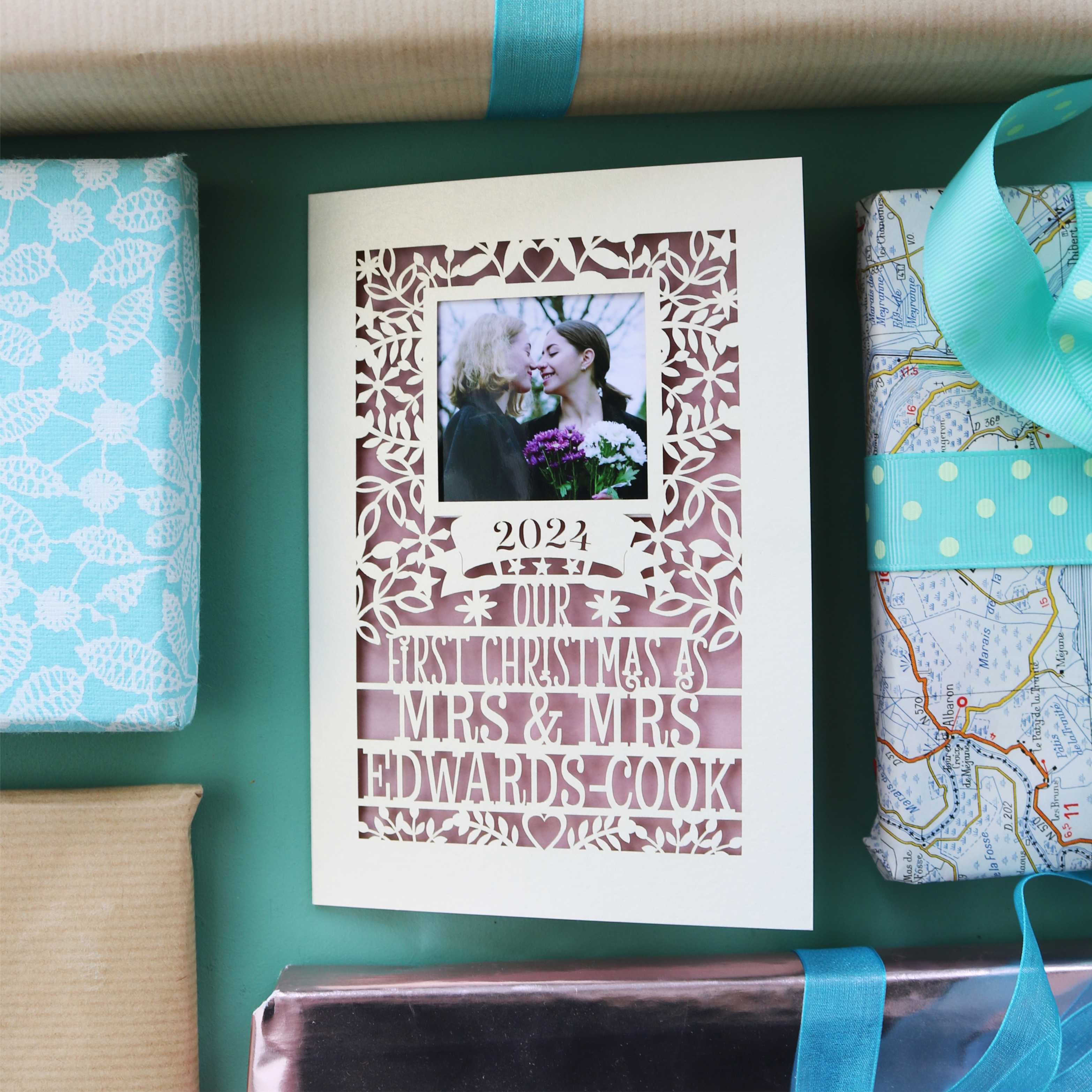 Christmas cards for 1st married Christmas, LGBTQ+ gay and lesbian wedding
