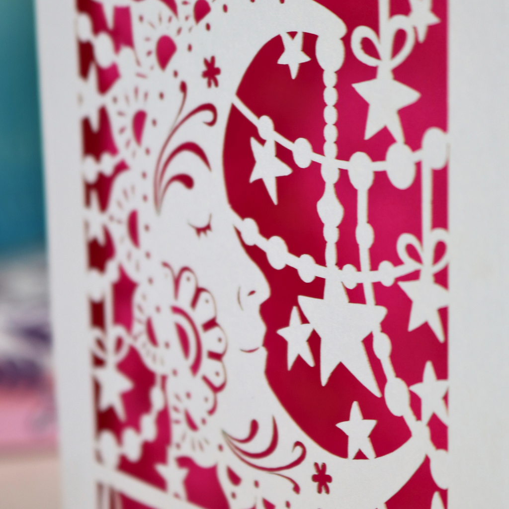 Personalised Congratulations Card with laser cut crescent moon design 