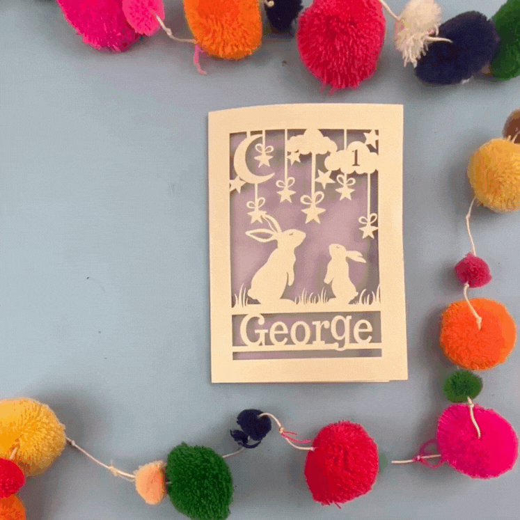 Papercut 1st Birthday Card - Bunny Design