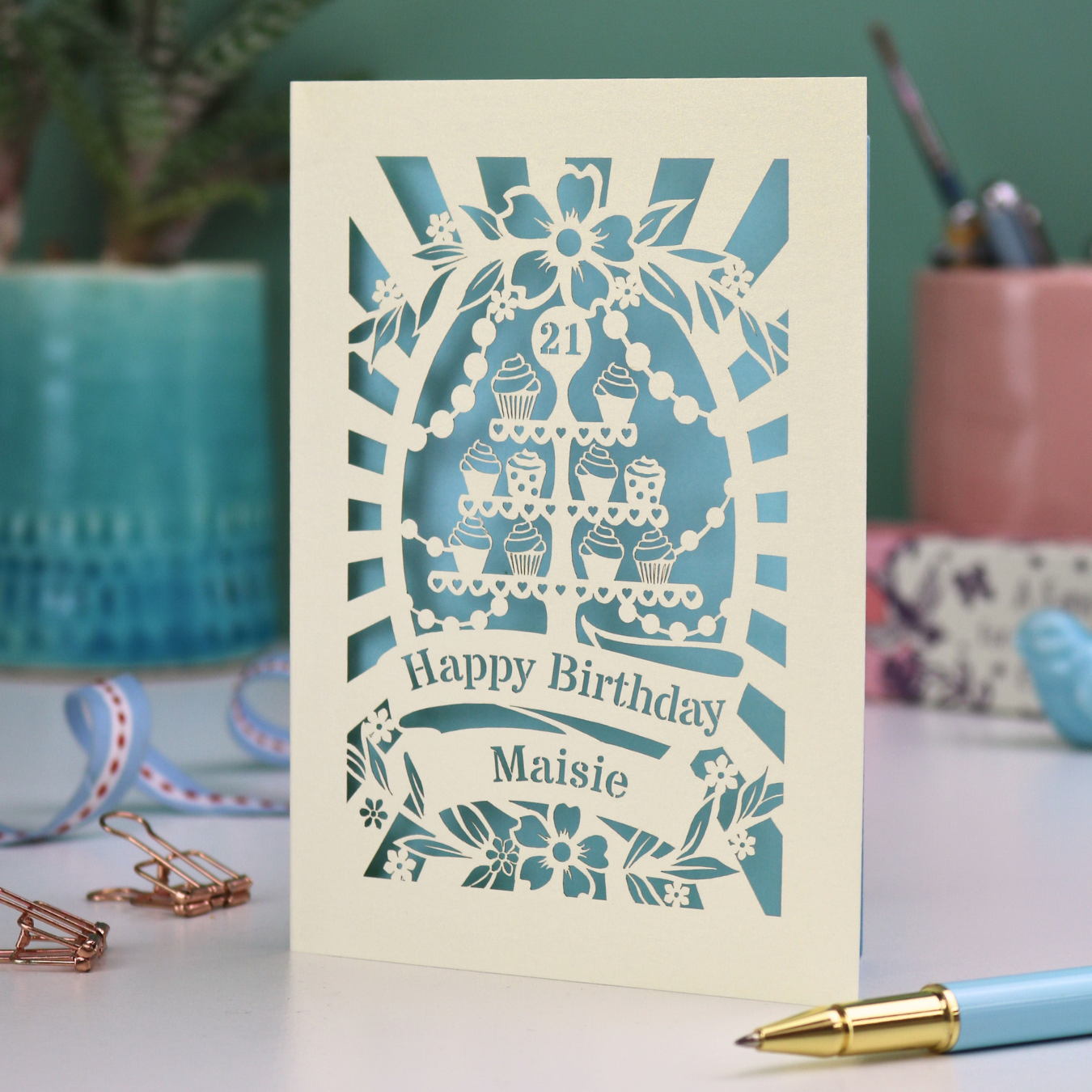 Personalised Birthday Card – Cupcake Stand Design - Any Age