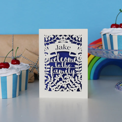 Personalised Papercut Welcome To The Family Card - A6 (small) / Infra Violet