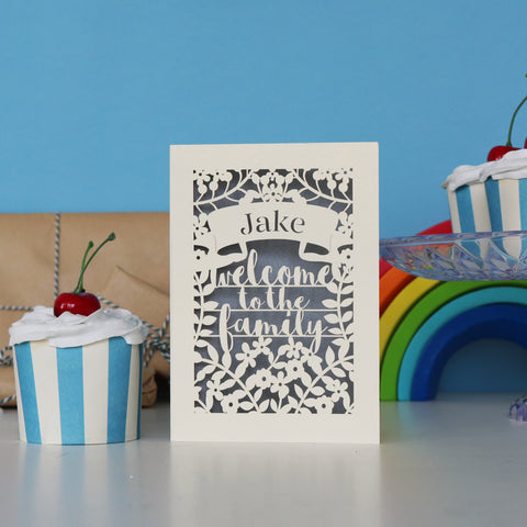 Personalised Papercut Welcome To The Family Card - A6 (small) / Silver