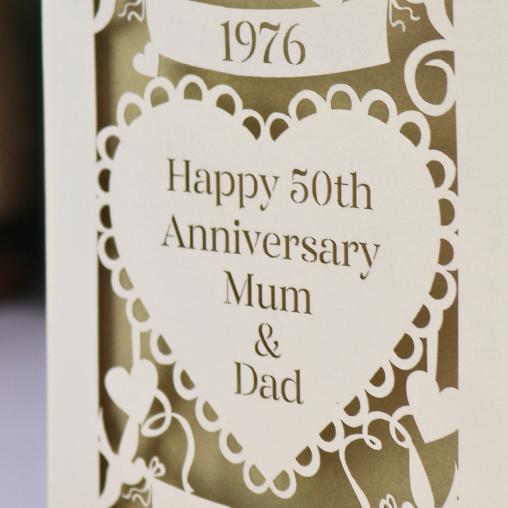 Personalised Papercut Golden Wedding Anniversary Card