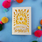 Bat Mitzvah card with Star of David design on a blue background with colourful pom-poms.