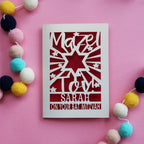 A laser cut personalised Bat Mitzvah card that says Mazel Tov! 