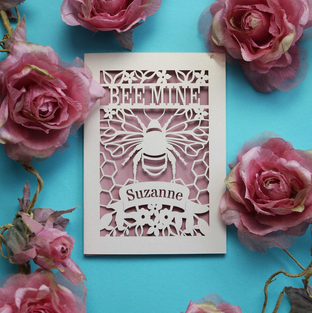 A cut out "bee mine" personalised Valentine's card