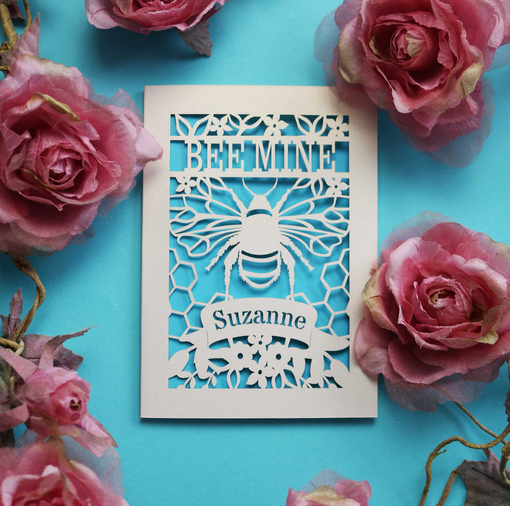 A personalised Valentines Card with a bee on it