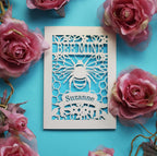 A personalised Valentines Card with a bee on it