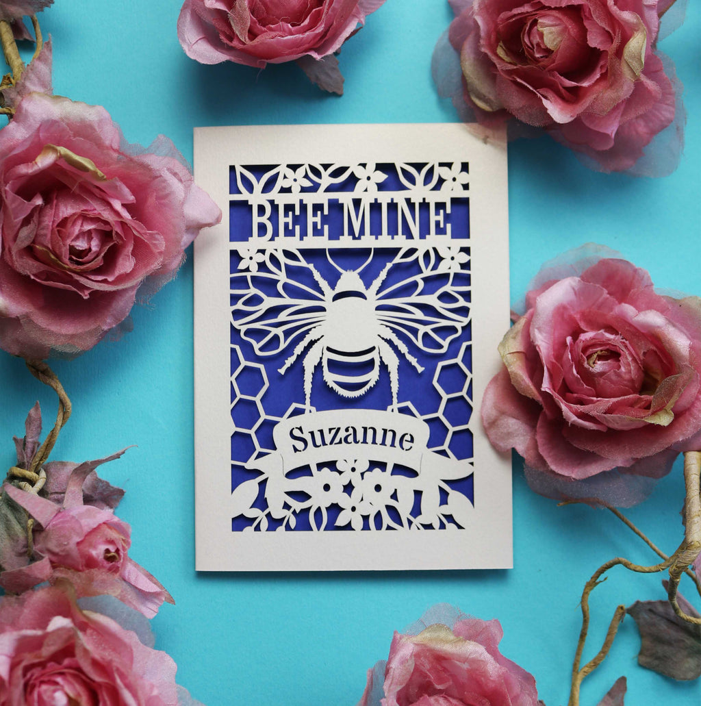 A paper cut "bee mine" personalised Valentine's card