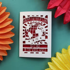 Father's Day cards with a cut out of the world and the words "Happy Fathers Day to the best dad in the whole world"