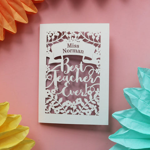 A laser cut thank you teacher card - A6 / Dusky Pink