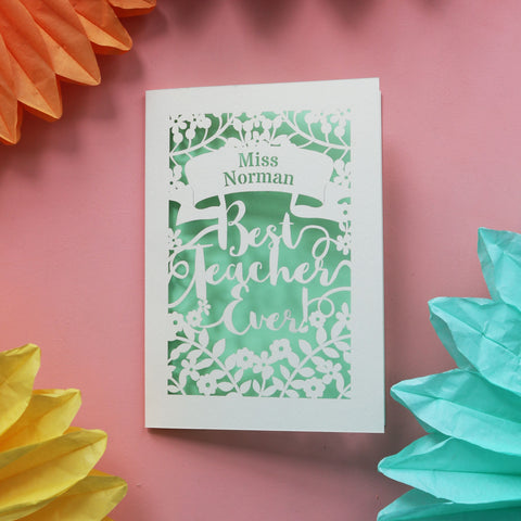  A Personalised teacher thank you card - A5 / Light Green