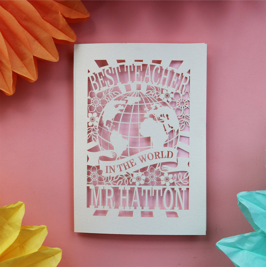 A laser cut teacher thank you card made in UK