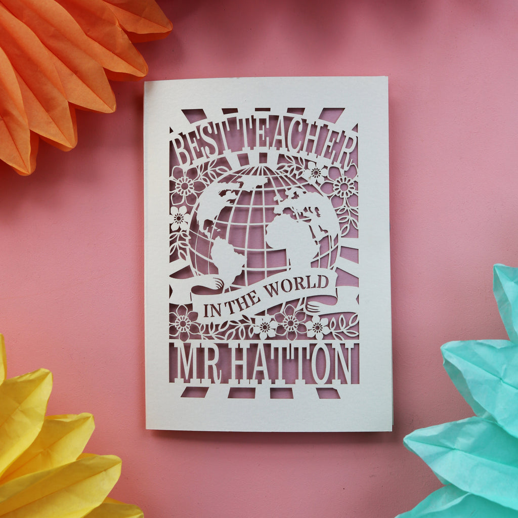 A personalised "Best teacher in the world" card