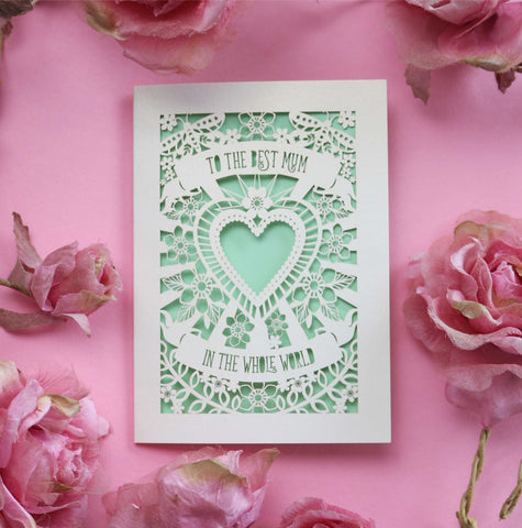 A cut out mothers day card for the best mum in the world - A6 (small) / Light Green