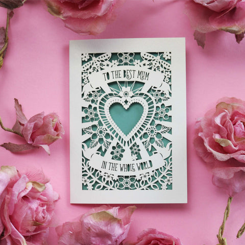 A laser cut card for the best mum in the world - A6 (small) / Sage