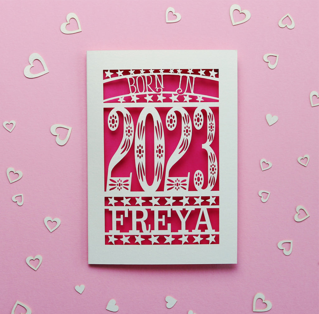 Personalised Papercut Born In Birthday Card