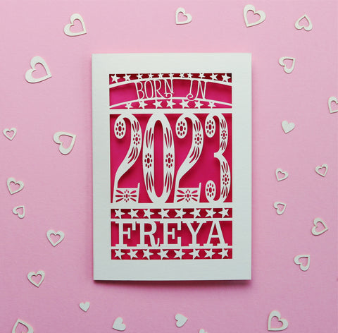 Personalised Papercut Born In 2023 First Birthday Card - 