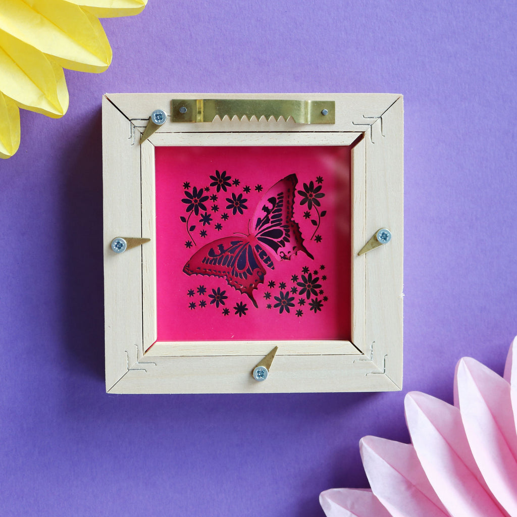 Small Square Framed Butterfly Papercut -Shocking Pink