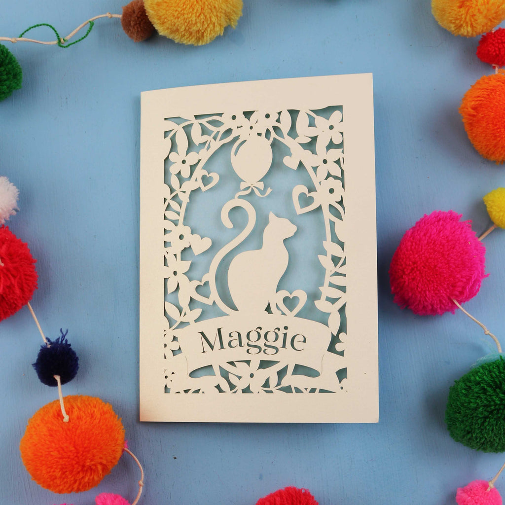Personalised Papercut Cat Birthday Card - No Age