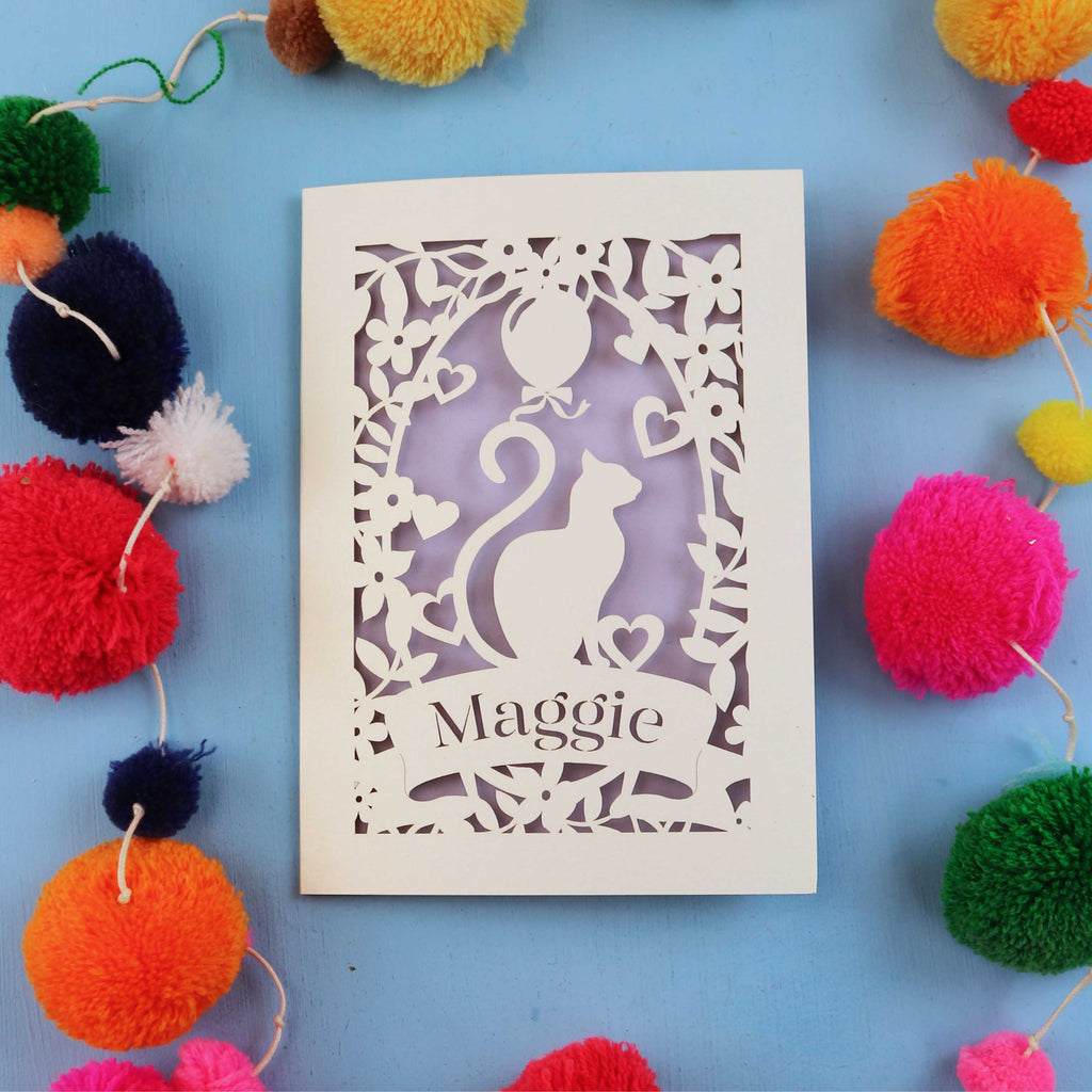 Personalised Papercut Cat Birthday Card - No Age