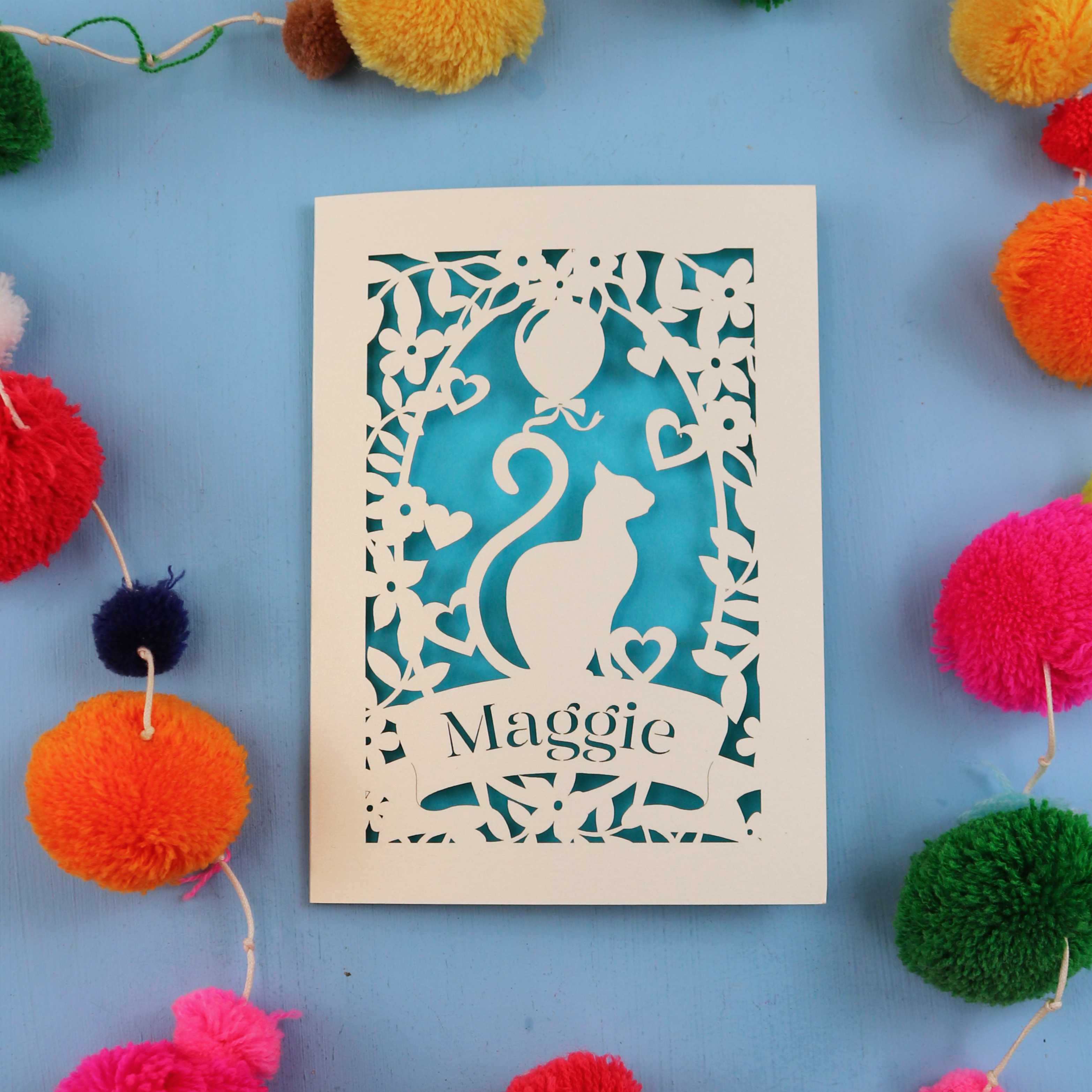 Personalised Papercut Cat Birthday Card - No Age