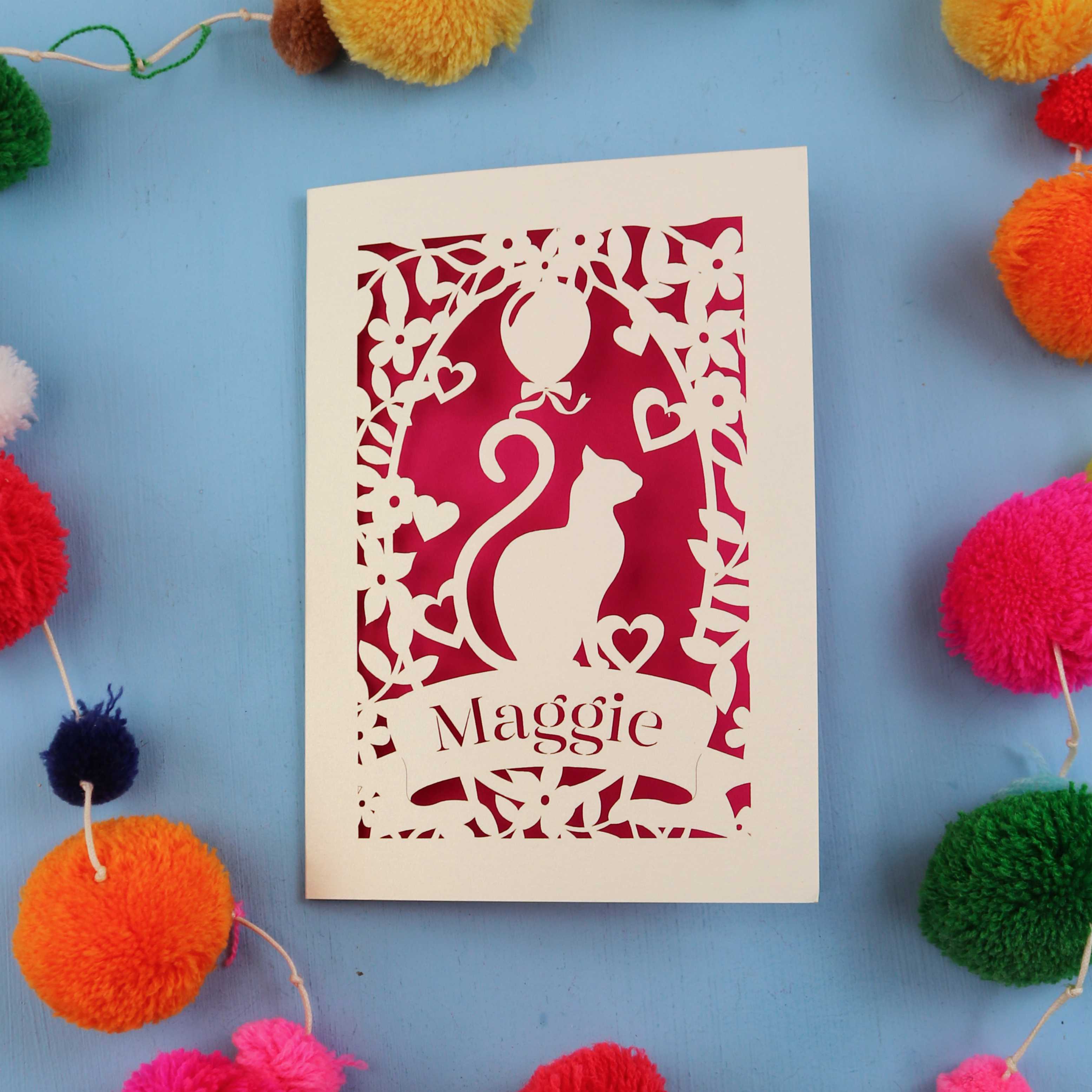 Personalised Papercut Cat Birthday Card - No Age