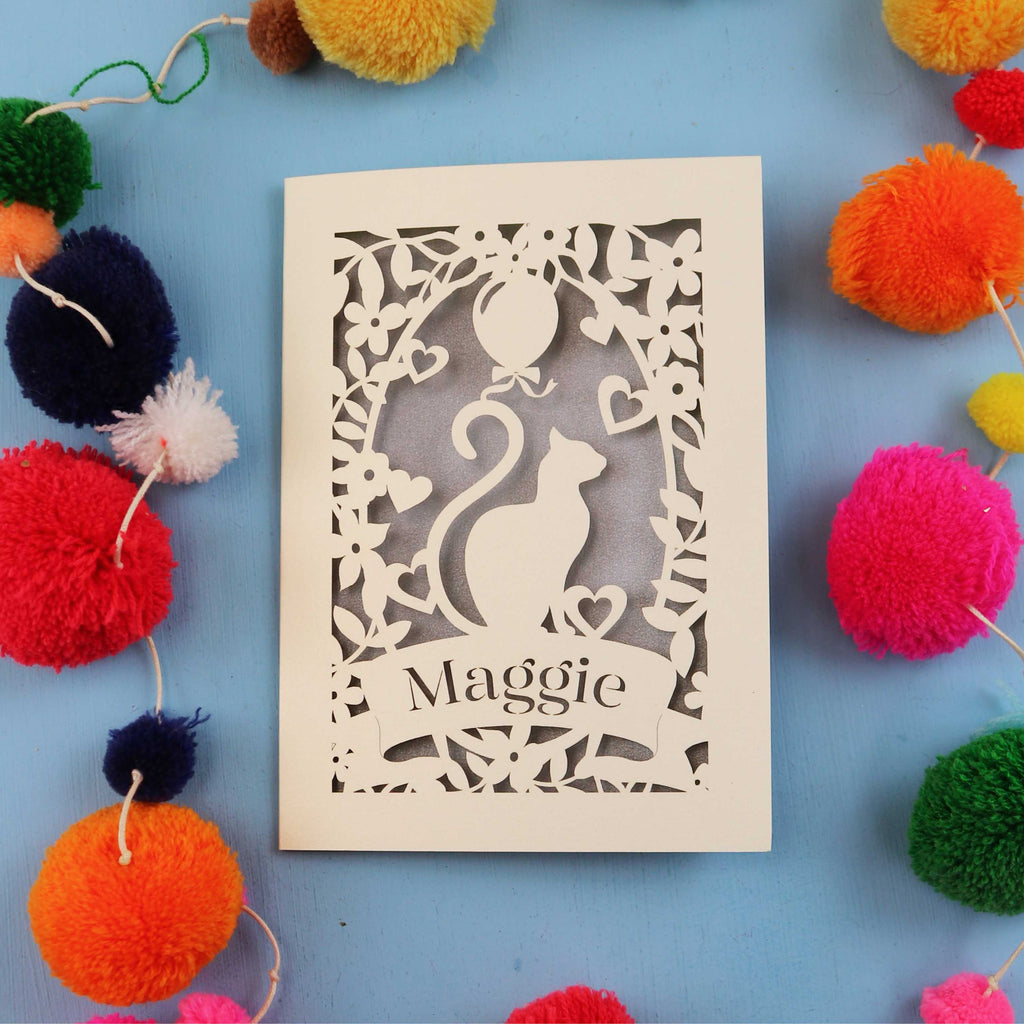 Personalised Papercut Cat Birthday Card - No Age