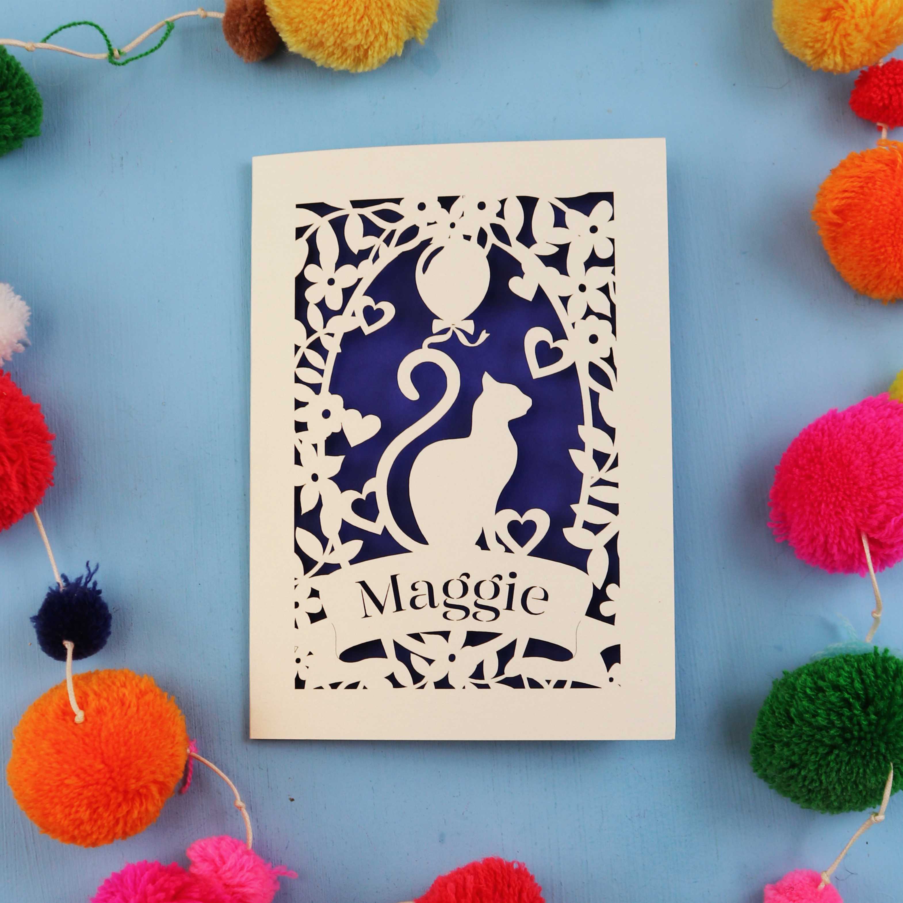 Personalised Papercut Cat Birthday Card - No Age