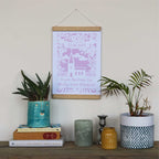 A personalised Christening print in a magnetic poster hanger frame