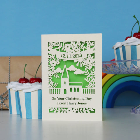 Personalised cards for Christenings - A6 (small) / Bright Green