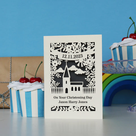 A personalised laser cut card for a Christening.  - A6 (small) / Urban Grey