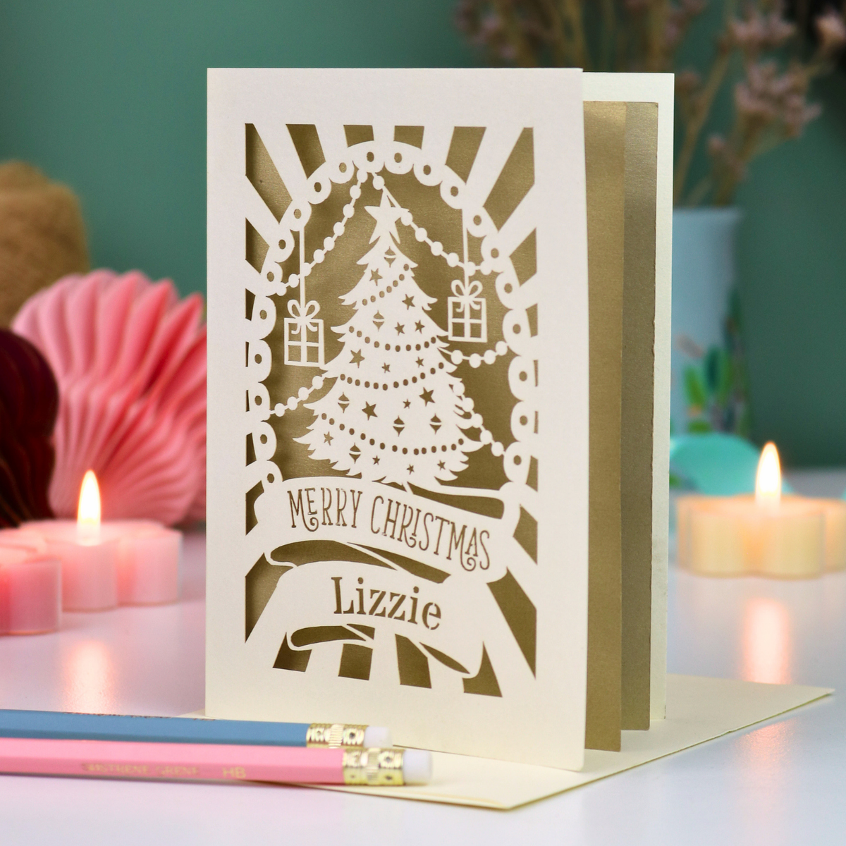 Unique Christmas Card – Personalised Papercut Christmas Tree Design