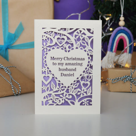 Personalised cards for Christmas, laser cut from cream card.  - A5 / Cream / Lilac