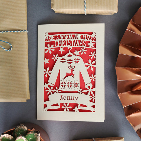 Personalised Papercut Christmas Jumper Card