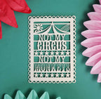 A papercut postcard that reads "Not my circus, not my monkeys"