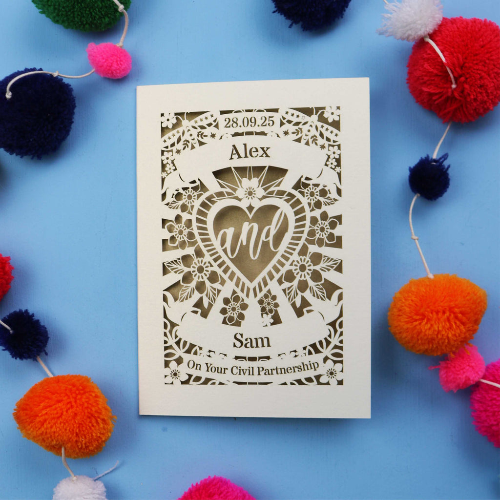 Civil Partnership Card - Personalised Laser Cut Sacred Heart Card