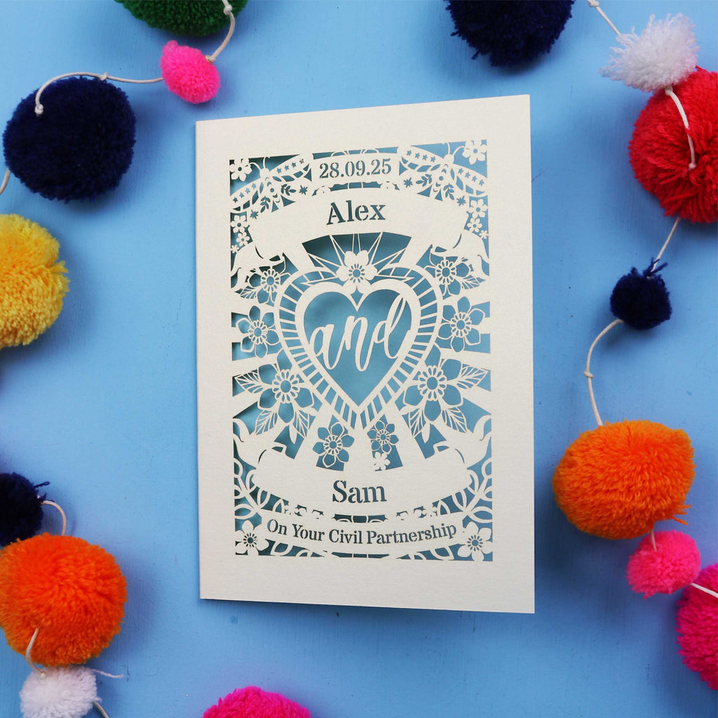 Civil Partnership Card - Personalised Laser Cut Sacred Heart Card