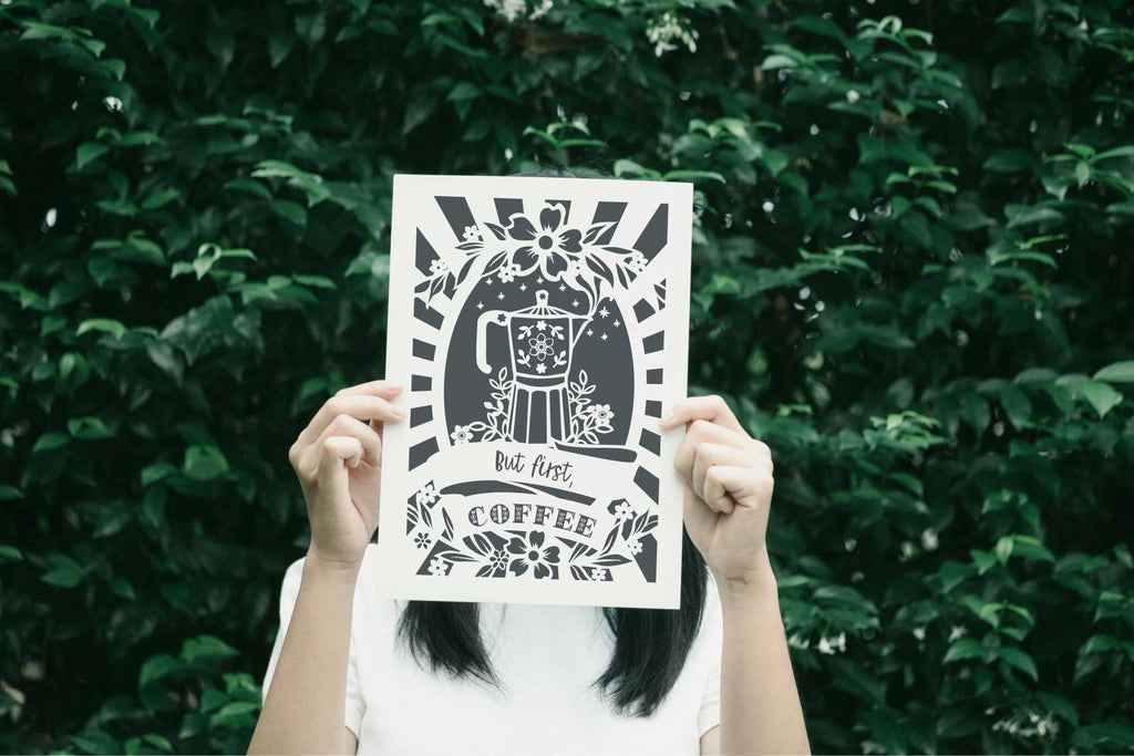 A charcoal coloured kitchen print for coffee lovers