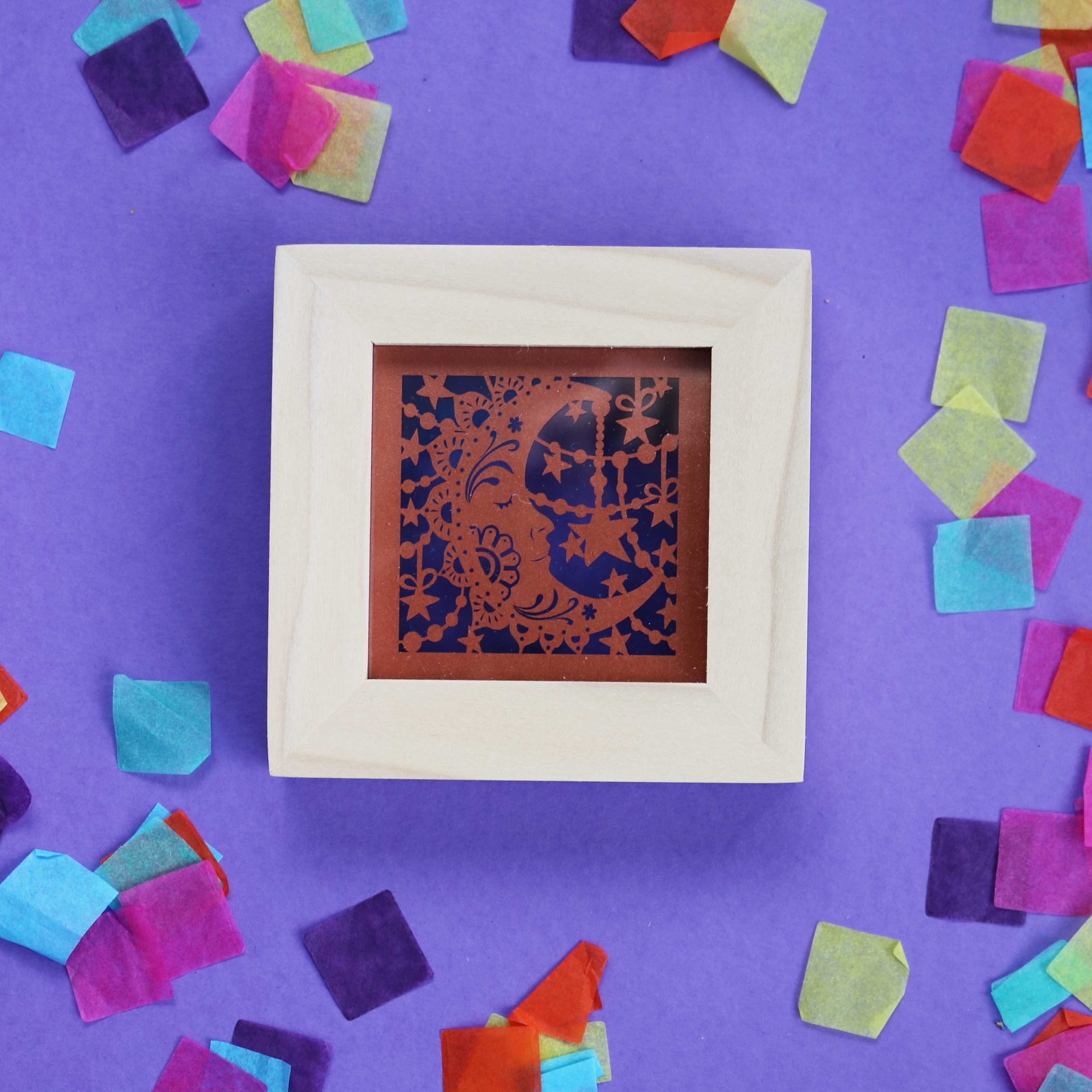 Small Square Framed Copper Moon Papercut