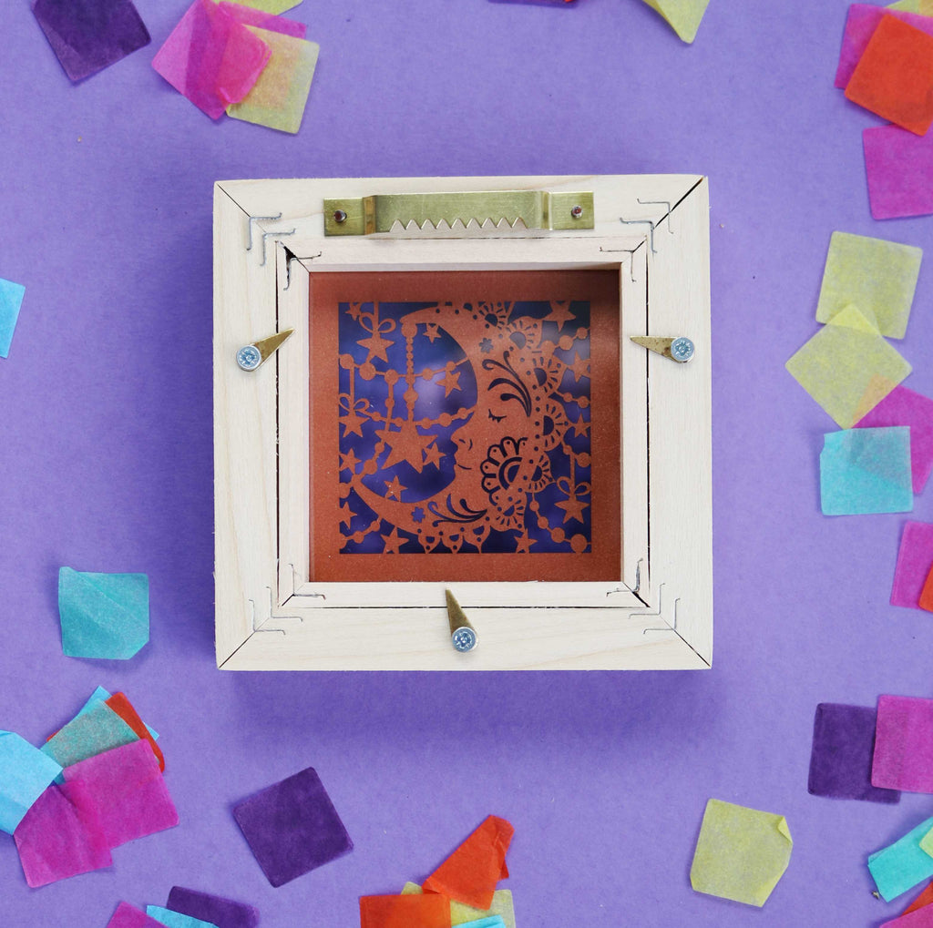 Small Square Framed Copper Moon Papercut