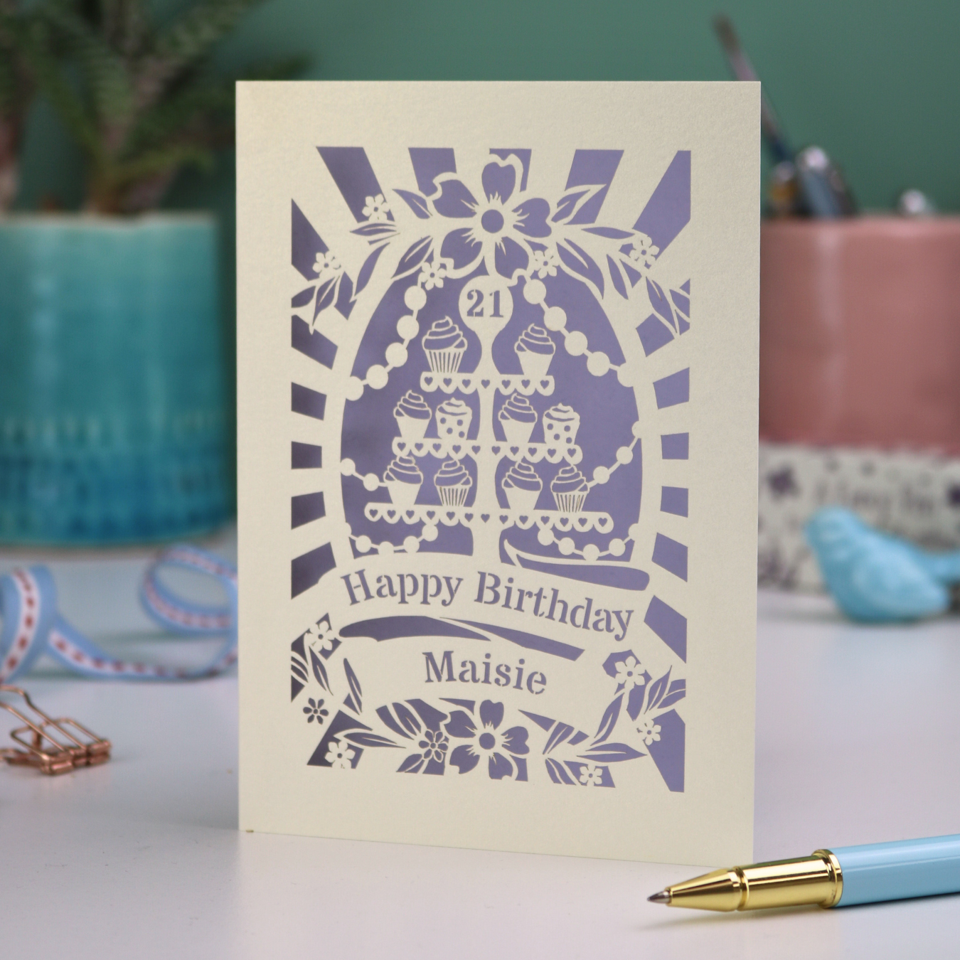 Personalised Birthday Card – Cupcake Stand Design - Any Age